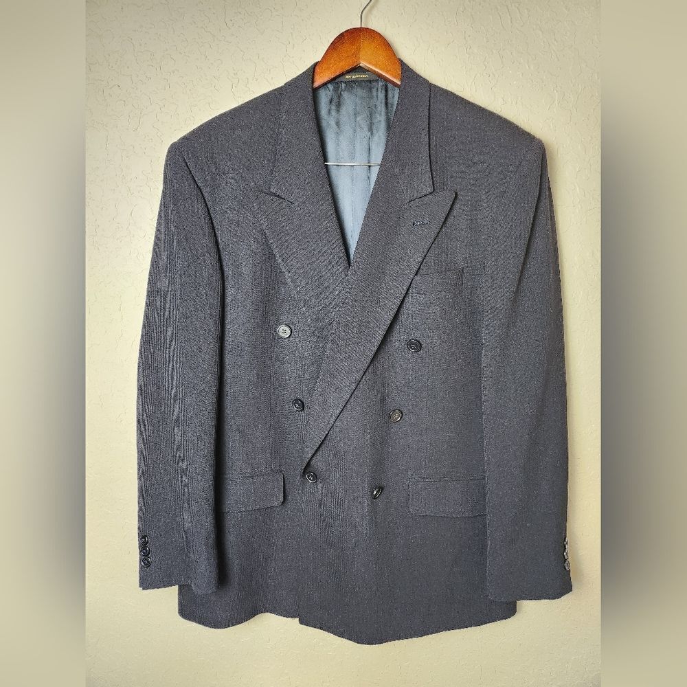 Givenchy Monsieur Vintage Wool Double Breasted Pant Suit Mens Navy Blue